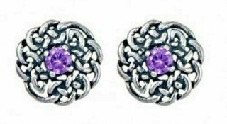 Silver Round Celtic Birthstone Studs February