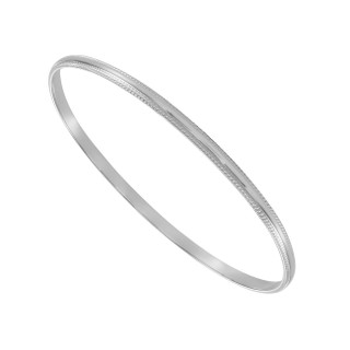 Ladies Solid Silver 3mm Wide Bead Edge Belcher Bangle In Presentation Box