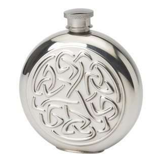 Pewter 6oz Celtic Round Embossed Hipflask