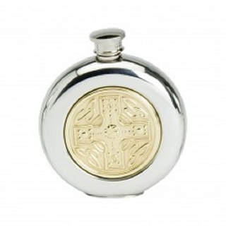 Pewter 6oz Celtic Cross  Round Hipflask