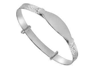 Silver Childs Celtic Expanding Christening Bangle with Engraving Plate