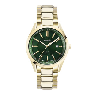 Accurist Gents Gold Plated Solar Green Dial Bracelet Watch 74018 RRP £129.00 Now £102.95