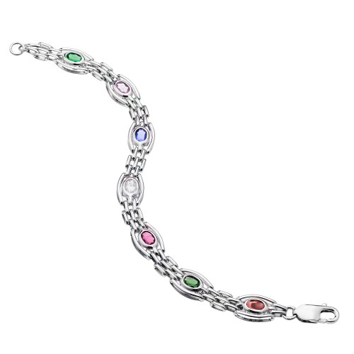 Silver Mixed Colour Cubic Zirconia Gate Bracelet