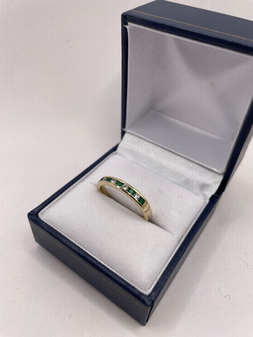9ct Emerald & Diamond Half Eternity Ring