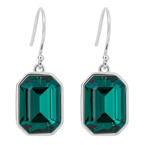 Elongated Octagon Drop Earrings With Emerald Green Crystal
