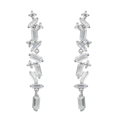 Espree Sterling Silver Baguette Cut CZ Dropper Earrings