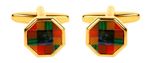 Multi Real Stone Gold Plated Cufflinks