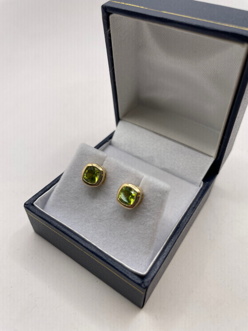 9ct Cushion Cut Peridot Stud Earrings