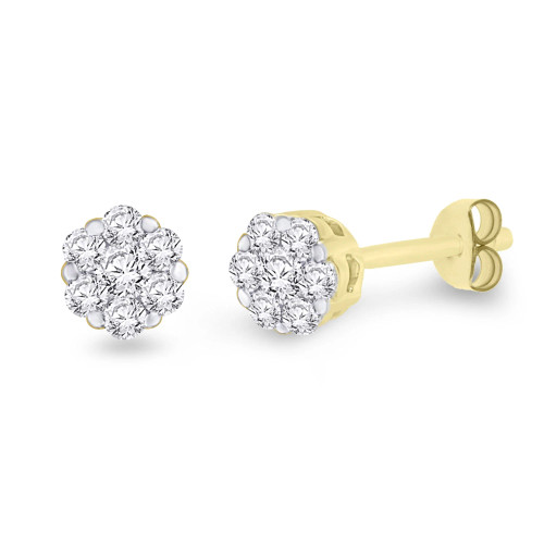 9ct Yellow Gold Diamond Cluster Earrings