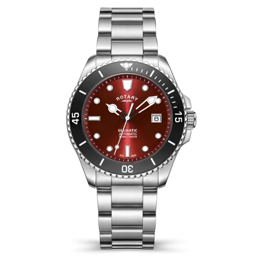 Rotary Seamatic 300 GMT Automatic Red Dial Bracelet Watch - RGB05430/17 RRP £299.00 Use Code GKNO270OR8ER for 20% Discount