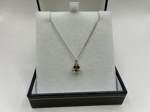 9ct White Gold Asscher Cut Morganite & Diamond Pendant