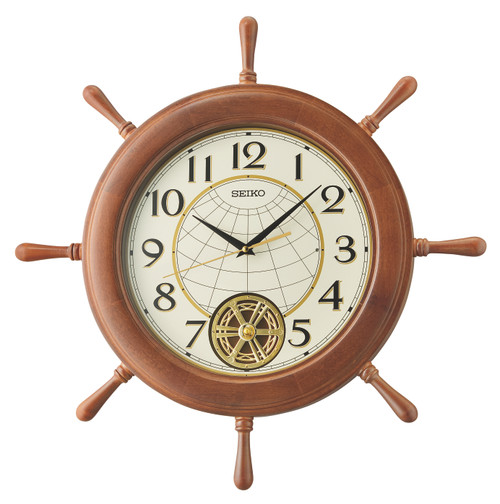 Seiko Wooden Ships Wheel Wall Clock QXC242B RRP £225.00 Use Code K95T9K2P0GF4 for 11% Discount