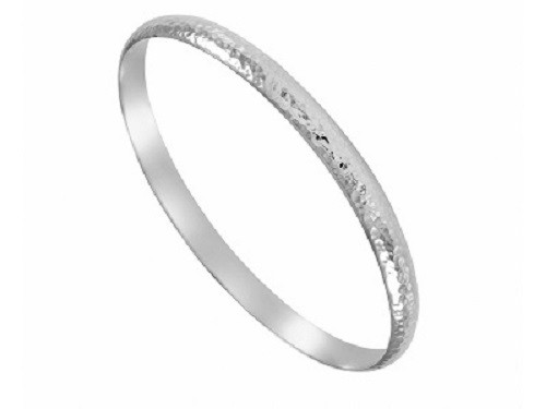 Silver Ladies Hammered D  6mm Shape Bangle