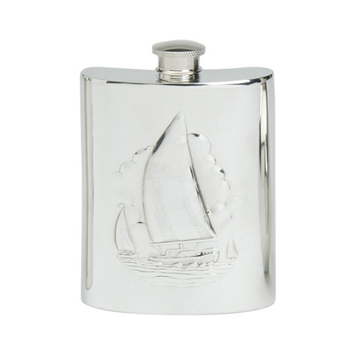 6oz Pewter Sailing Hipflask In Box