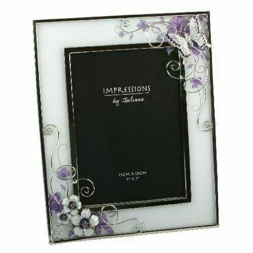 Juliana Pink Butterfly/Flowers Glass Wire Photo Frame 5" x 7"