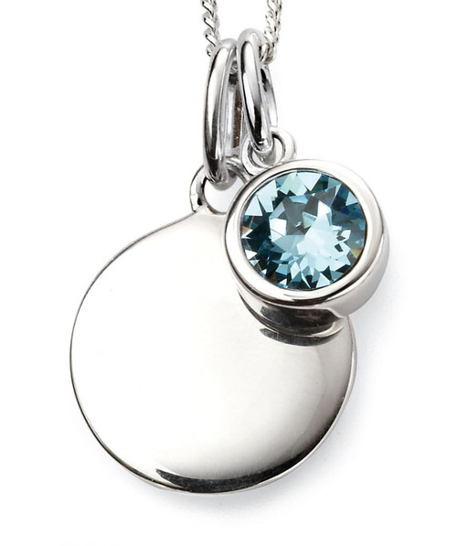 Sterling Silver Crystal Disc Pendant - March