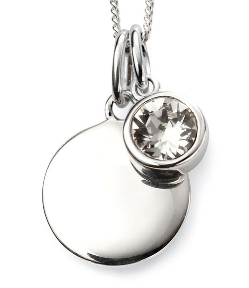 Sterling Silver Crystal Disc Pendant - April