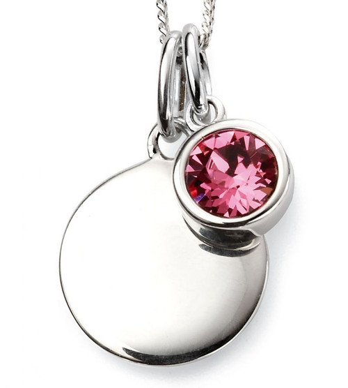 Sterling Silver Crystal Disc Pendant - October