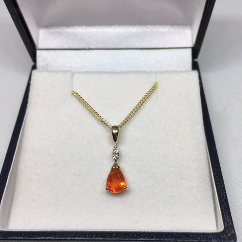 9ct Fire Opal & Diamond Pendant