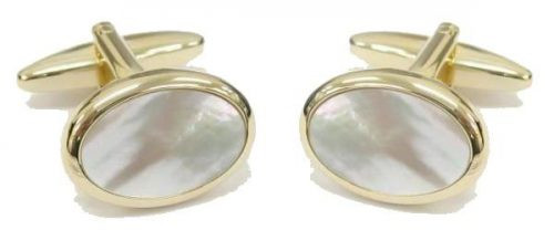 Gold Plate Oval Mother of Pearl Cufflinks