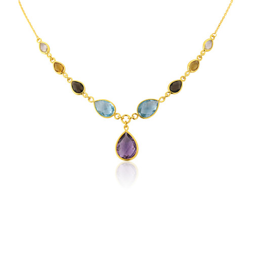 9ct Gold Multi Gemstone Drop Necklace