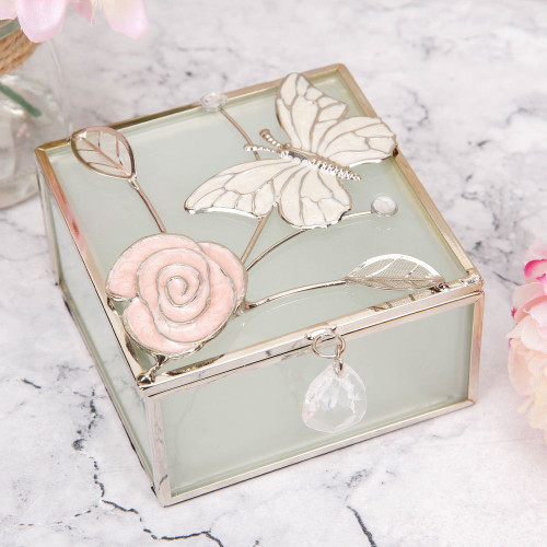 SOPHIA FROSTED GLASS & WIRE TRINKET BOX - BUTTERFLY