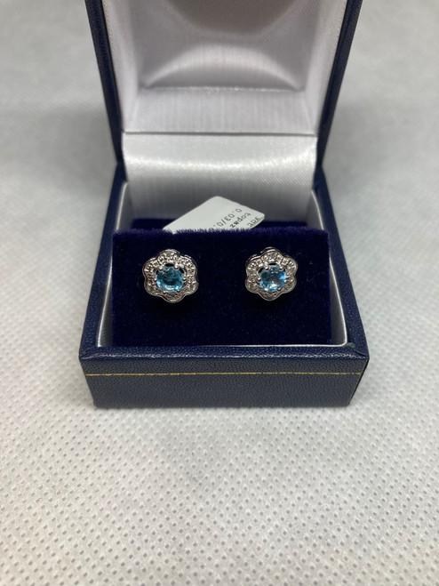 9ct White Gold Diamond & Topaz Cluster Stud Earrings