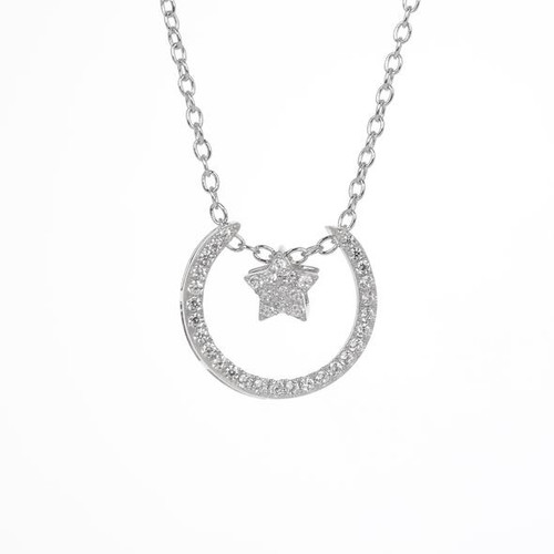 Espree Sterling Silver CZ Moon & Star Pendant