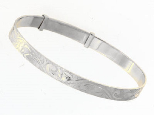 Silver Ladies Expanding Engraved Bangle