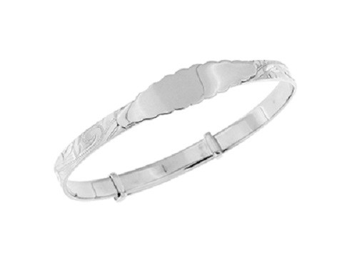 Silver Childs Engraved Expanding Christening Bangle with Engraving Plate