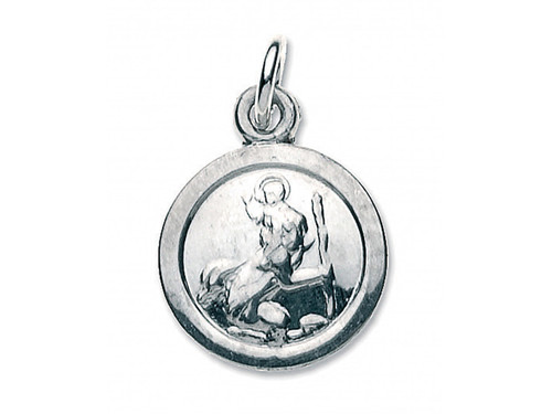 Sterling Silver Small Round St. Christopher on a 16" Trace Chain