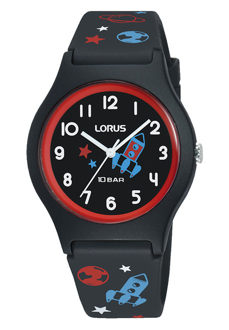 Lorus Black Soft Silicone Childs Strap Watch With Planets & Stars £26.95