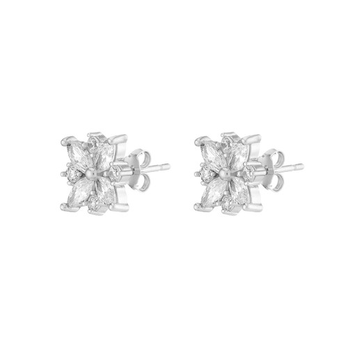 Espree Sterling Silver Sparkly Flower Stud CZ Earrings