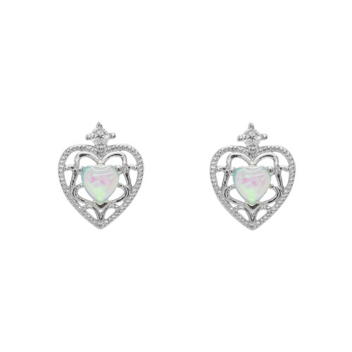 Espree Sterling Silver Ornate Opal Heart Stud Earrings