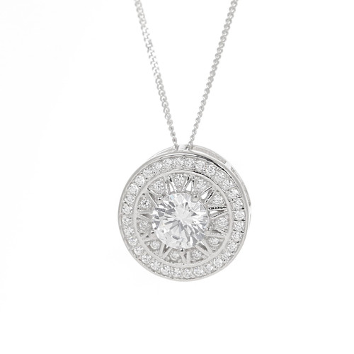 Espree Sterling Silver Compass Circular CZ Pendant