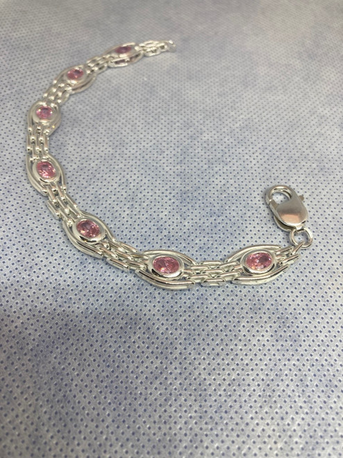 Sterling Silver Pink C Z Gate Bracelet