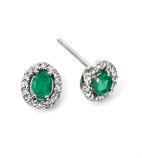 9ct White Gold Emerald & Diamond Stud Earrings GE943G