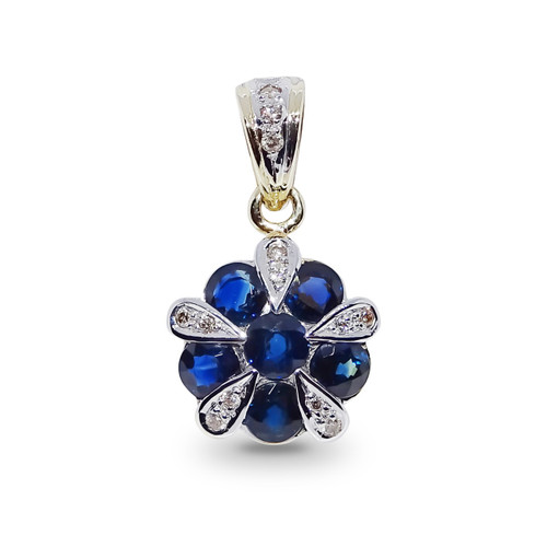 9ct Sapphire & Diamond Cluster Pendant