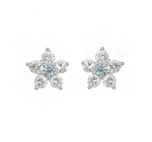 Espree Sterling Silver Blue & White CZ Flower Stud Earrings