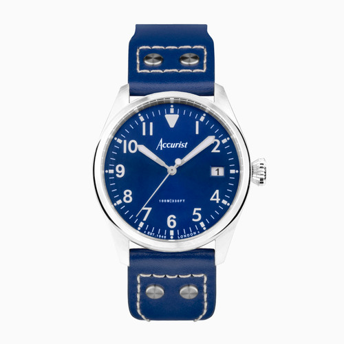 Accurist Aviation Blue Leather Strap Watch 76001 RRP £149.00 Now £119.95