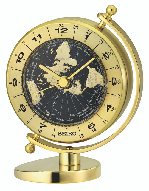 Seiko Brass World Time Globe Battery Clock QHG106G RRP £145.00 Use Code K95T9K2P0GF4 for 11% Discount