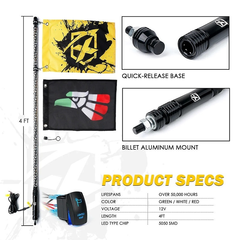Can-Am Spiral Static LED Whip Light with Mexico Eagle Flag by