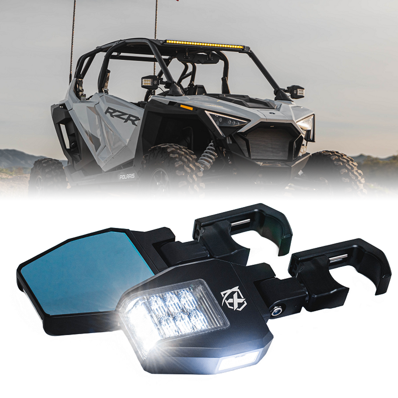 Can-Am Commander/Maverick/Defender UTV Side Mirrors with LED Spotlight &  Puddle Light by Xprite - UTV-SM-G21-CLR-ECC
