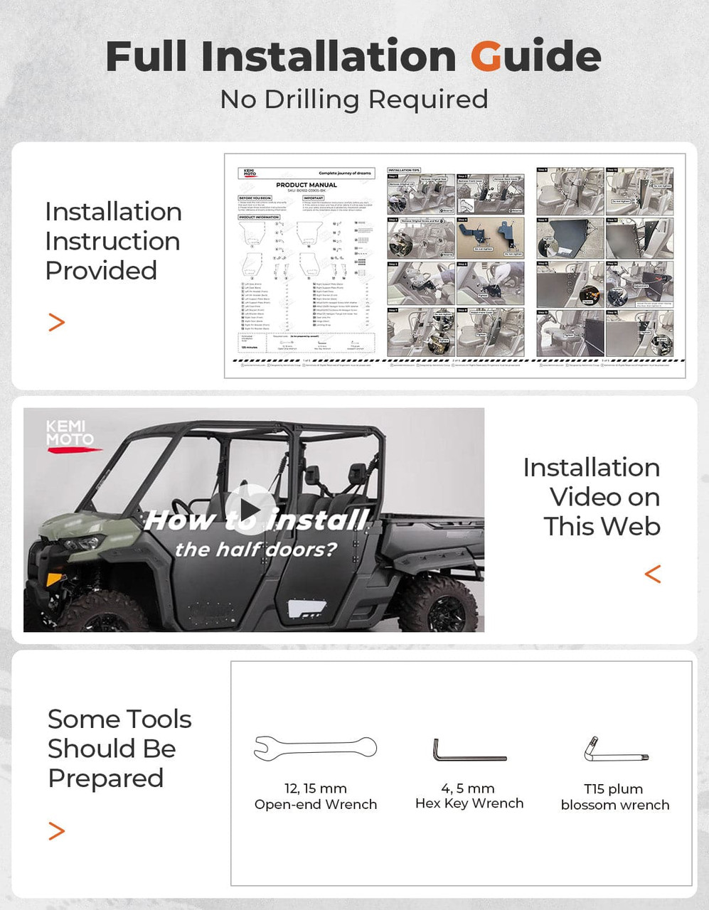 Can-Am Defender Max Aluminum Half Doors by Kemimoto B0102-03905-BK