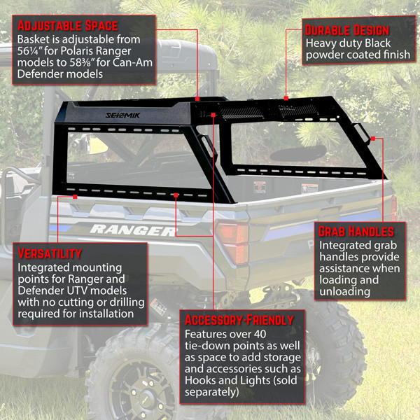 Can-Am Defender Half Height Bed Rack by Seizmik-58-08076