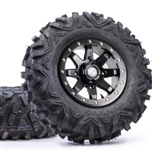 Can Am Offroad HD9 Matte Black Comp Lock Beadlock Wheels w / Bighorn Radial Tires by Stiand Maxxis
