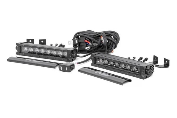 Can-Am 8-inch Cree LED Light Bar (Single Row, Pair | Black Series w/ Cool White DRL) by Rough Country