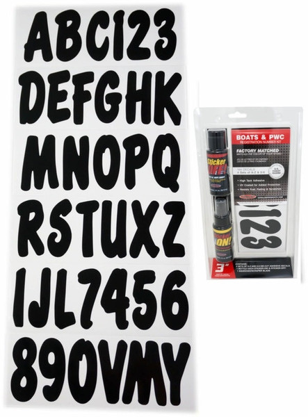 Can-Am Boat Lettering Solid Black 3″ Registration w/Install Kit