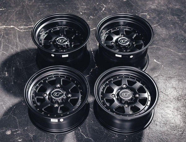 Can-Am D15 Wheel Package for Dunes 15x7 15x10 Matte Black by VR Forged