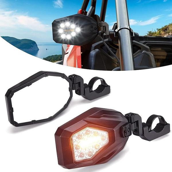 Can-Am Commander / Maverick Side Mirrors with LED Turn Signal Lights for 1.6"-2" Roll Bar by Kemimoto